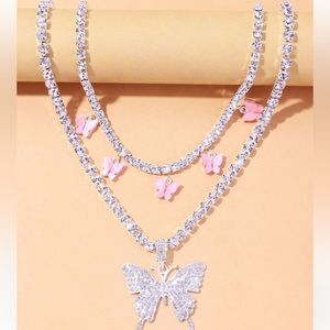 Sparkly Butterfly 2 chain necklace